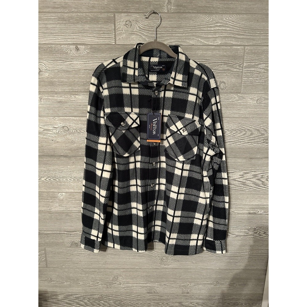 NEW Trademark Visitor Premium Men's Plaid Button Down Fleece‎ Jacket Size M